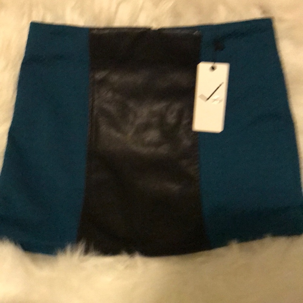 VERY J teal and black pleather mini skirt